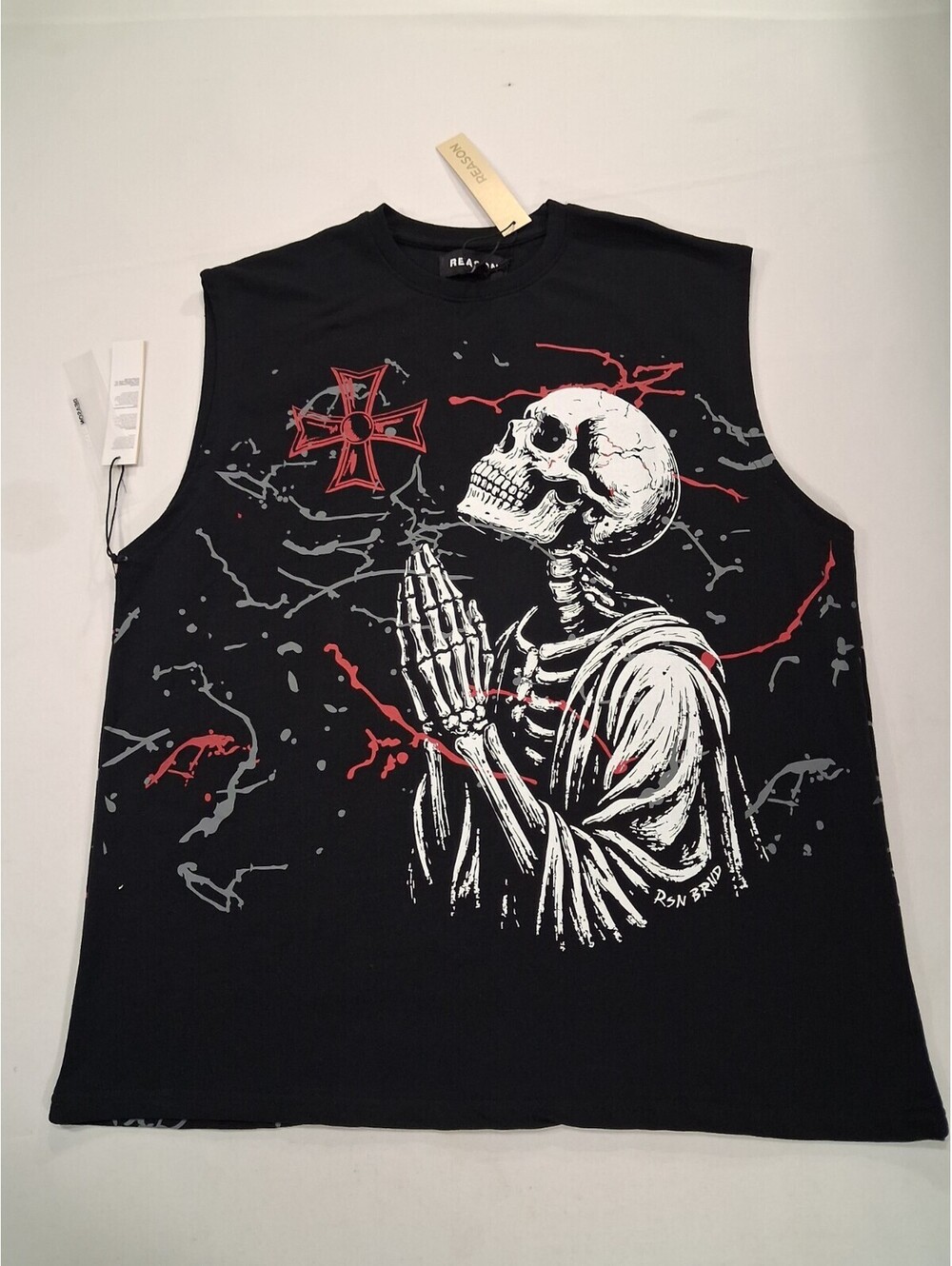Reason RCS6XM-623 Men’s Black Skeleton Graphic Sleeveless T-Shirt Size L